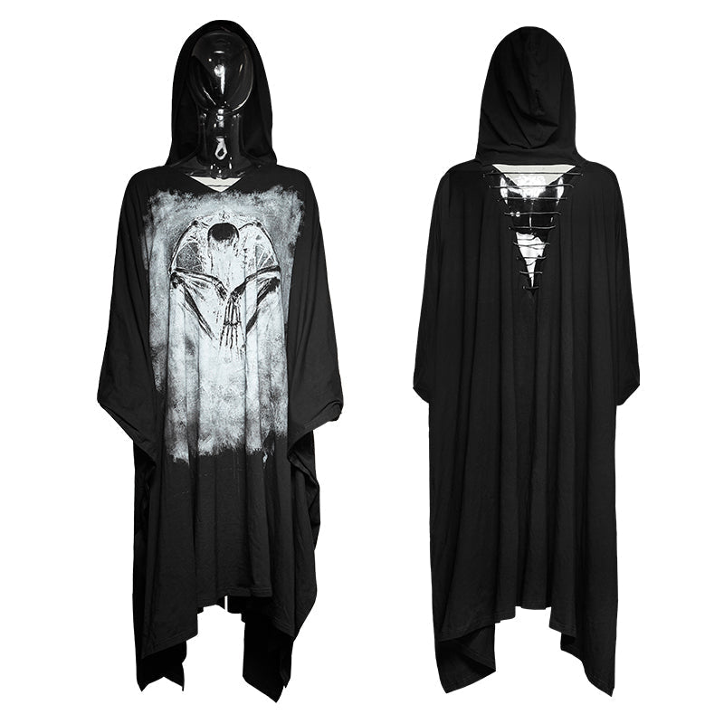 PT-117 black Bone Ghost Film Printing Loose Bat Sleeve Punk T-shirts With Cape