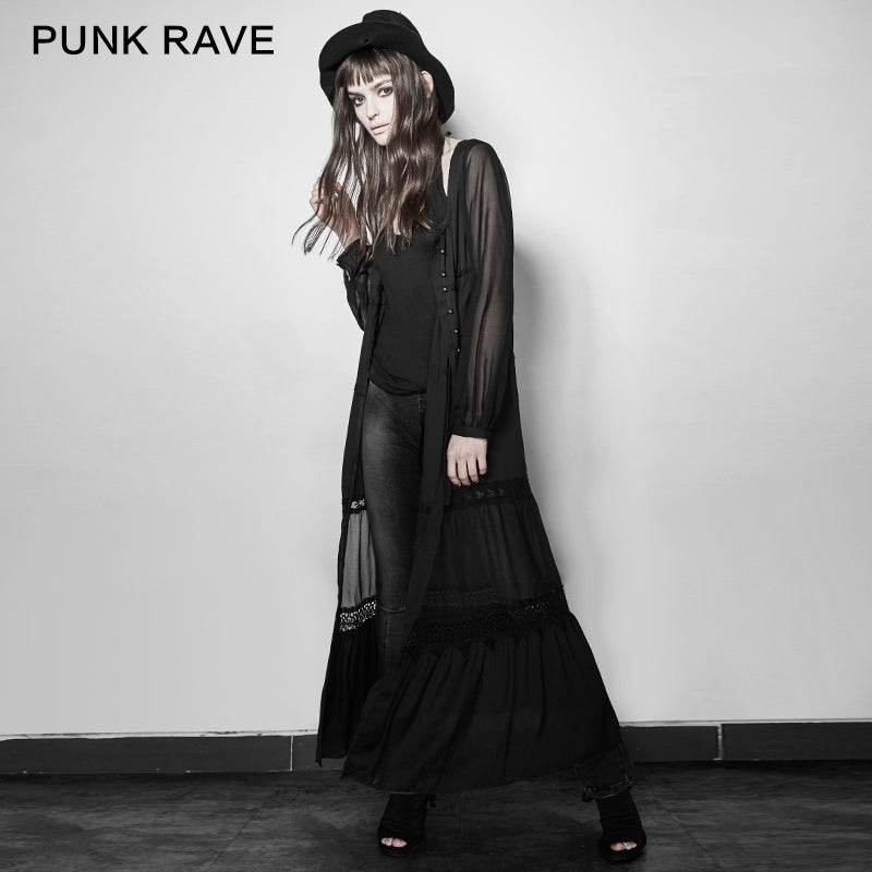 PY-192 Vintage Style Sheer Sleeves Long Lace Flowing Gothic Coat