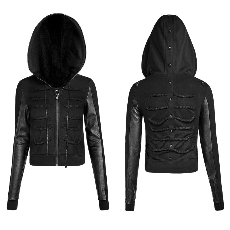 PY-194 Dark Rope Decorated Skinny Punk Coat With A Hood