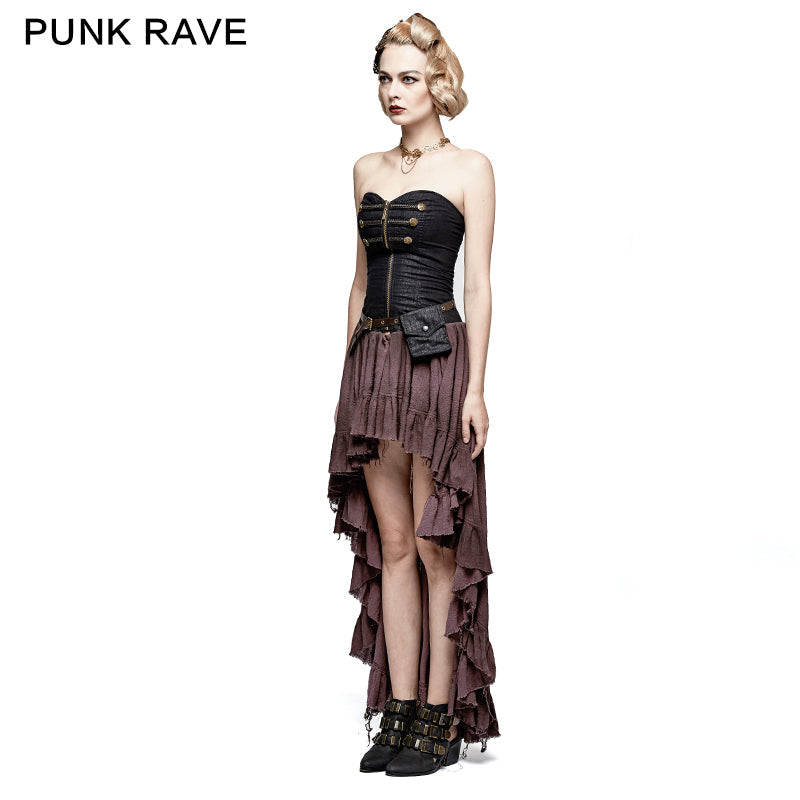 Q-311 Retro Strapless Tube Top Dress High Low Lace Pleated Punk Dress