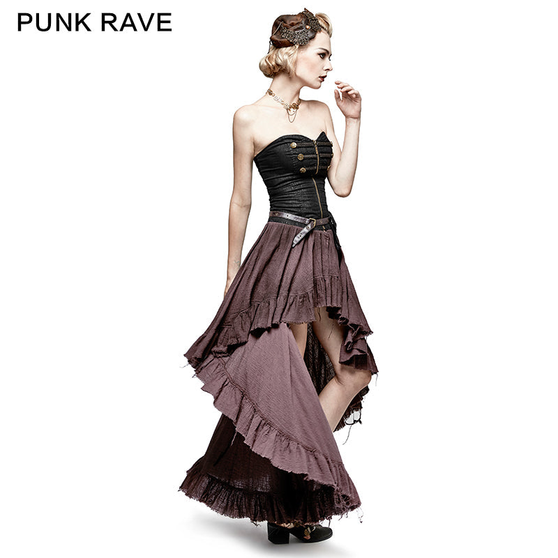 Q-311 Retro Strapless Tube Top Dress High Low Lace Pleated Punk Dress