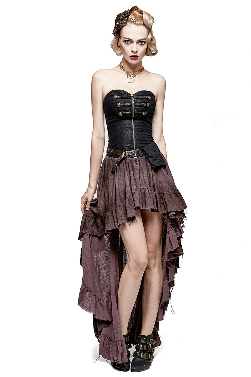 Q-311 Retro Strapless Tube Top Dress High Low Lace Pleated Punk Dress