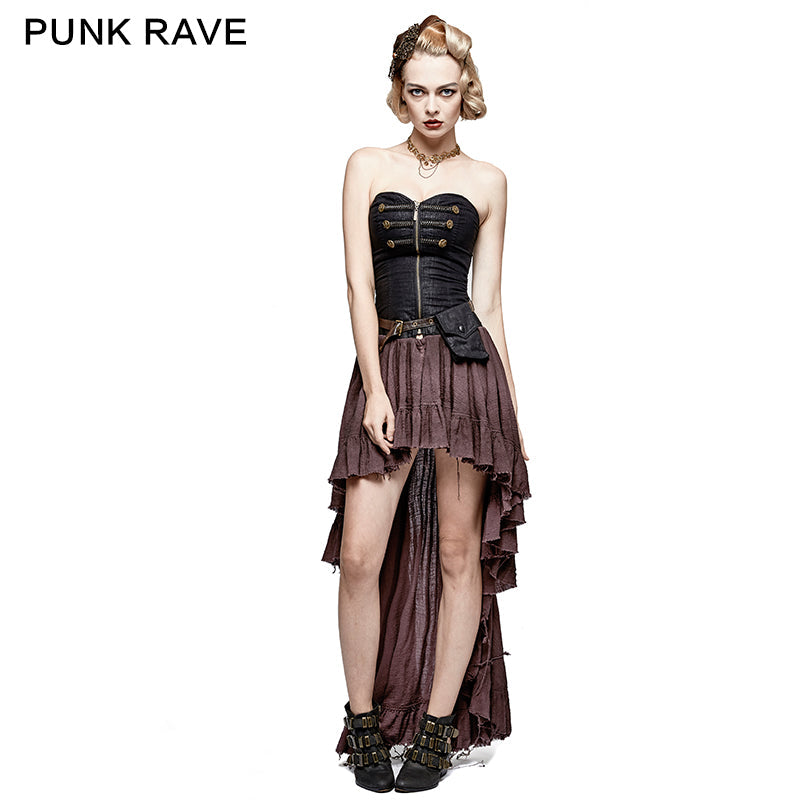 Q-311 Retro Strapless Tube Top Dress High Low Lace Pleated Punk Dress