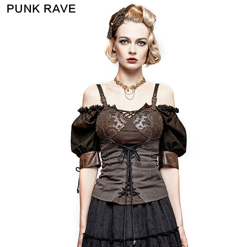 Y-727 Steampunk Gear Burnt Out Stretchy Knitted Twill Punk Vest