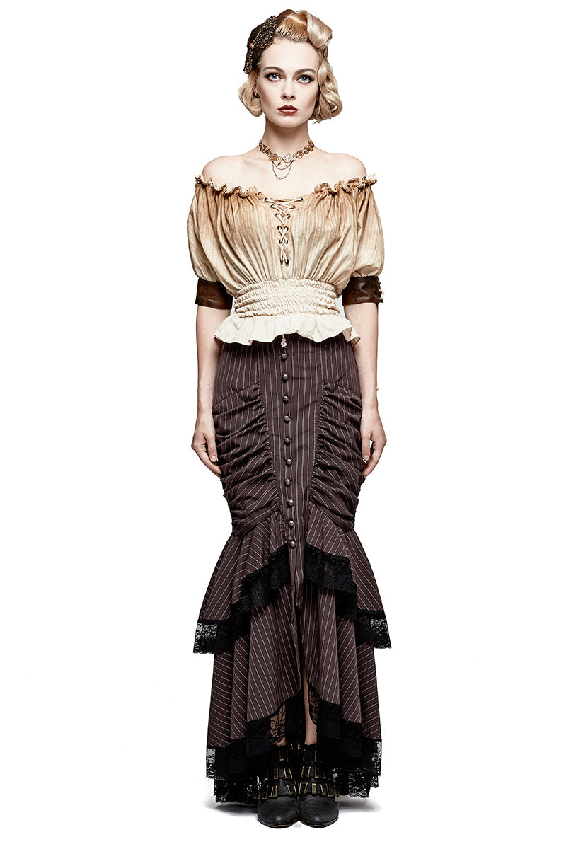 Q-306 Steampunk Graceful Full-skirted Stripes Woven Fishtail Punk Skirt