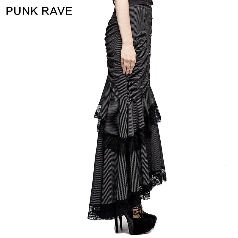 Q-306 Steampunk Graceful Full-skirted Stripes Woven Fishtail Punk Skirt