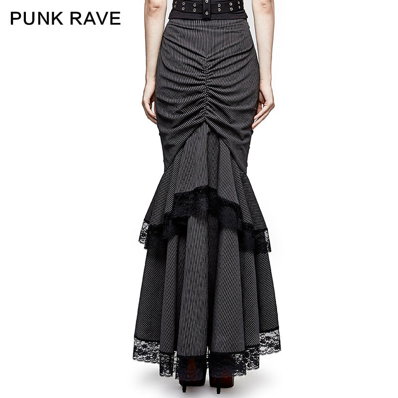 Q-306 Steampunk Graceful Full-skirted Stripes Woven Fishtail Punk Skirt