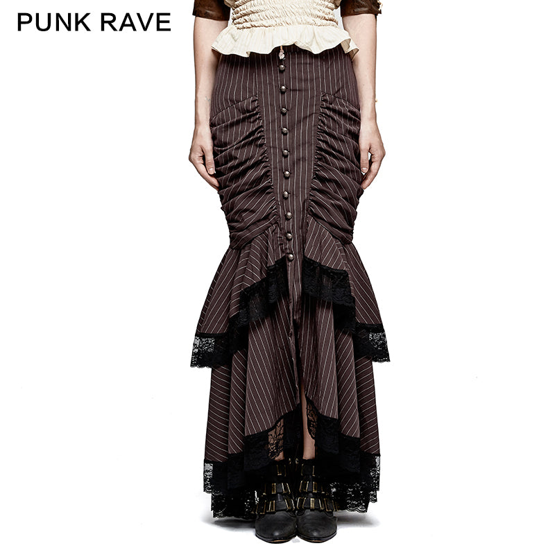 Q-306 Steampunk Graceful Full-skirted Stripes Woven Fishtail Punk Skirt