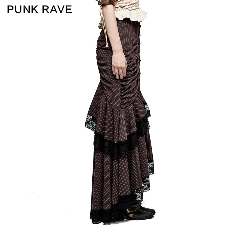 Q-306 Steampunk Graceful Full-skirted Stripes Woven Fishtail Punk Skirt