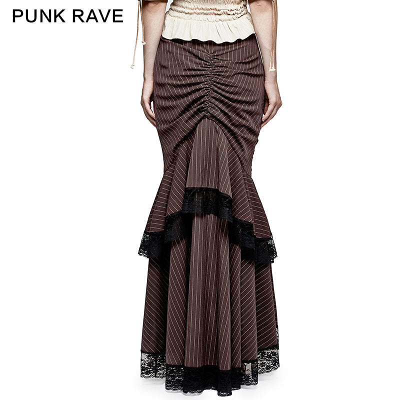 Q-306 Steampunk Graceful Full-skirted Stripes Woven Fishtail Punk Skirt