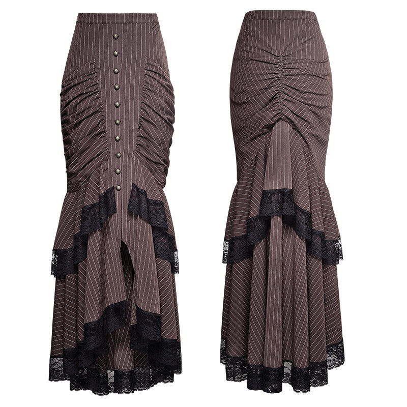 Q-306 Steampunk Graceful Full-skirted Stripes Woven Fishtail Punk Skirt