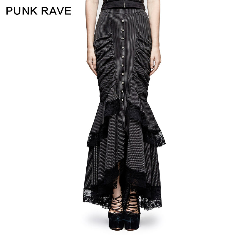 Q-306 Steampunk Graceful Full-skirted Stripes Woven Fishtail Punk Skirt