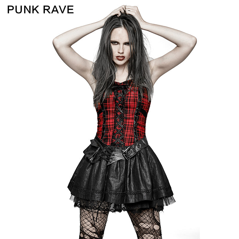 Q-310 A Type Splicing Braces Fluffy Cute Plaid Punk Dress