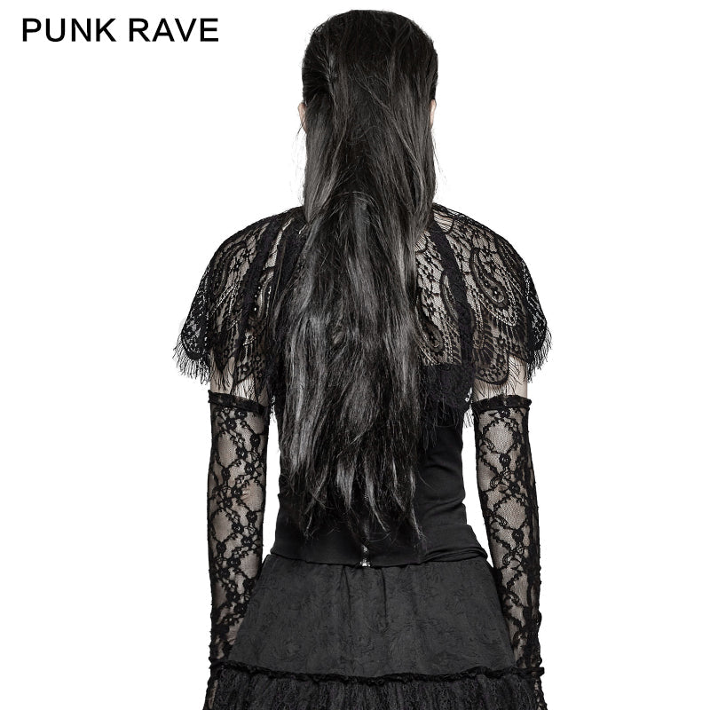 T-448 Asymmetric Peacock Cape black Gothic T-shirts