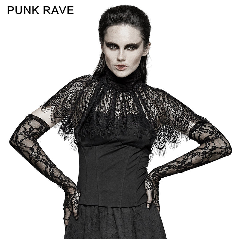 T-448 Asymmetric Peacock Cape black Gothic T-shirts