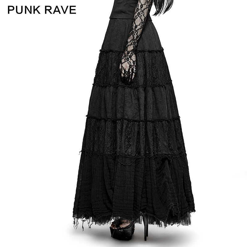 Q-309 Fashionable Fresh Girls Color Contrast Sector Big Swing Gothic Skirt