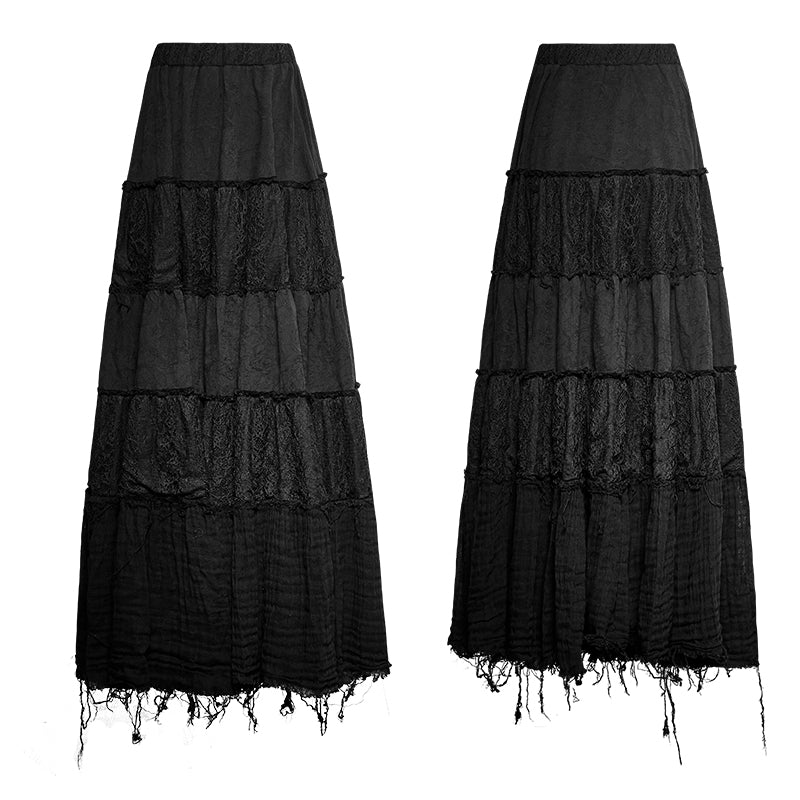 Q-309 Fashionable Fresh Girls Color Contrast Sector Big Swing Gothic Skirt