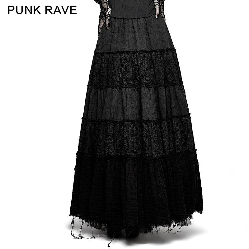 Q-309 Fashionable Fresh Girls Color Contrast Sector Big Swing Gothic Skirt