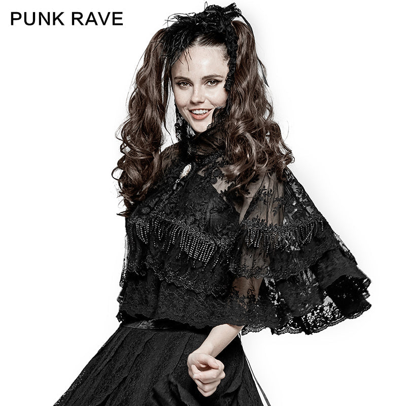 LY-060 Flower Embroidered High Collar Lace Gothic Coat/lolita Cloak