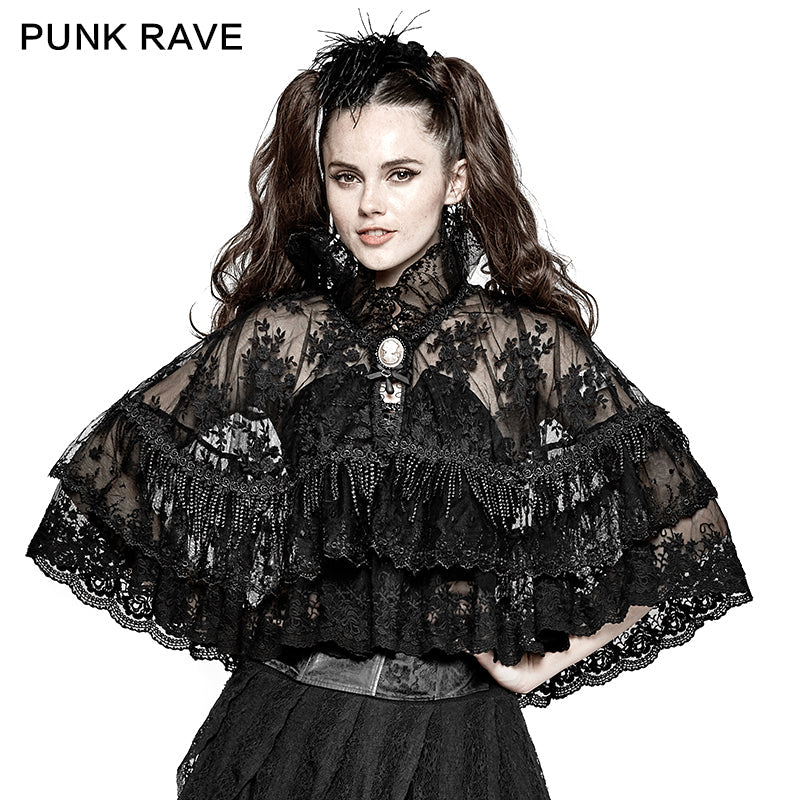 LY-060 Flower Embroidered High Collar Lace Gothic Coat/lolita Cloak