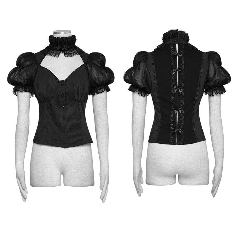 LY-062 Sexy Puff Sleeves Lace Collar Tunic Lolita Gothic Shirt