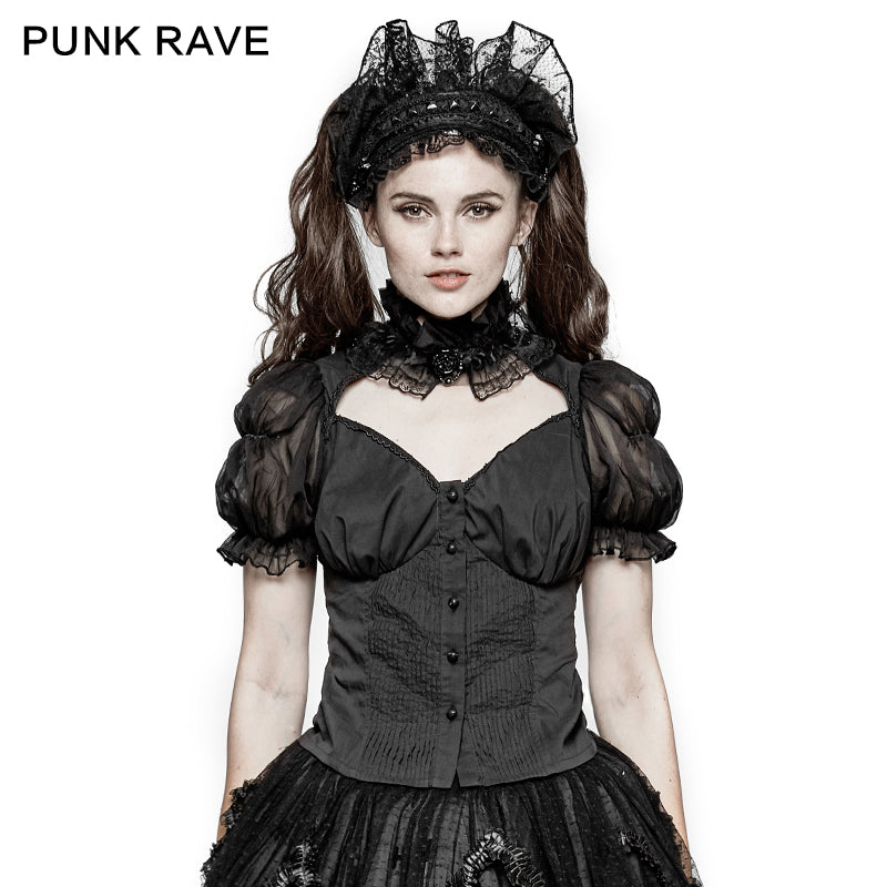 LY-062 Sexy Puff Sleeves Lace Collar Tunic Lolita Gothic Shirt