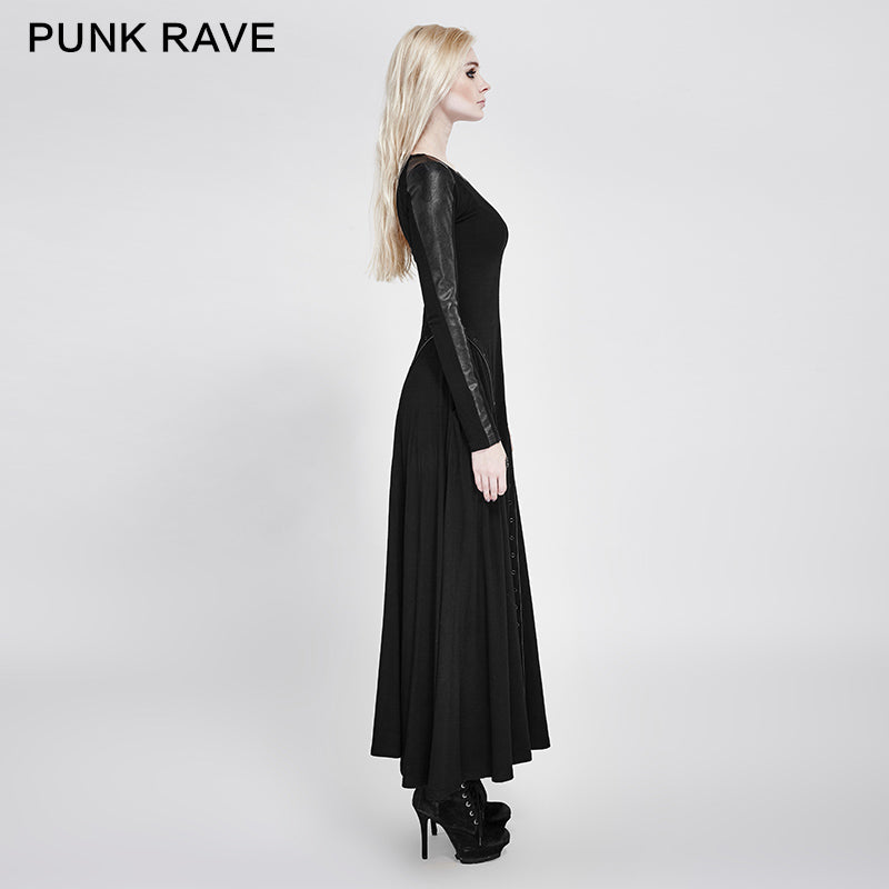 PQ-178 Series Dark Minimal Spell Leather Long Sleeves Punk Dress