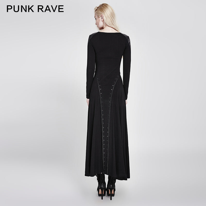 PQ-178 Series Dark Minimal Spell Leather Long Sleeves Punk Dress