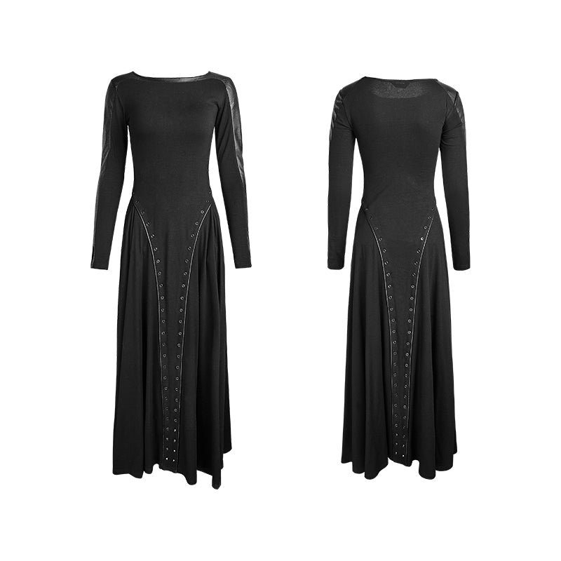 PQ-178 Series Dark Minimal Spell Leather Long Sleeves Punk Dress