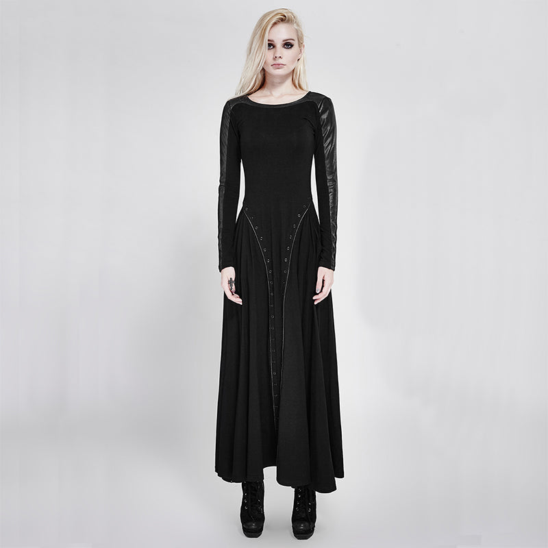 PQ-178 Series Dark Minimal Spell Leather Long Sleeves Punk Dress