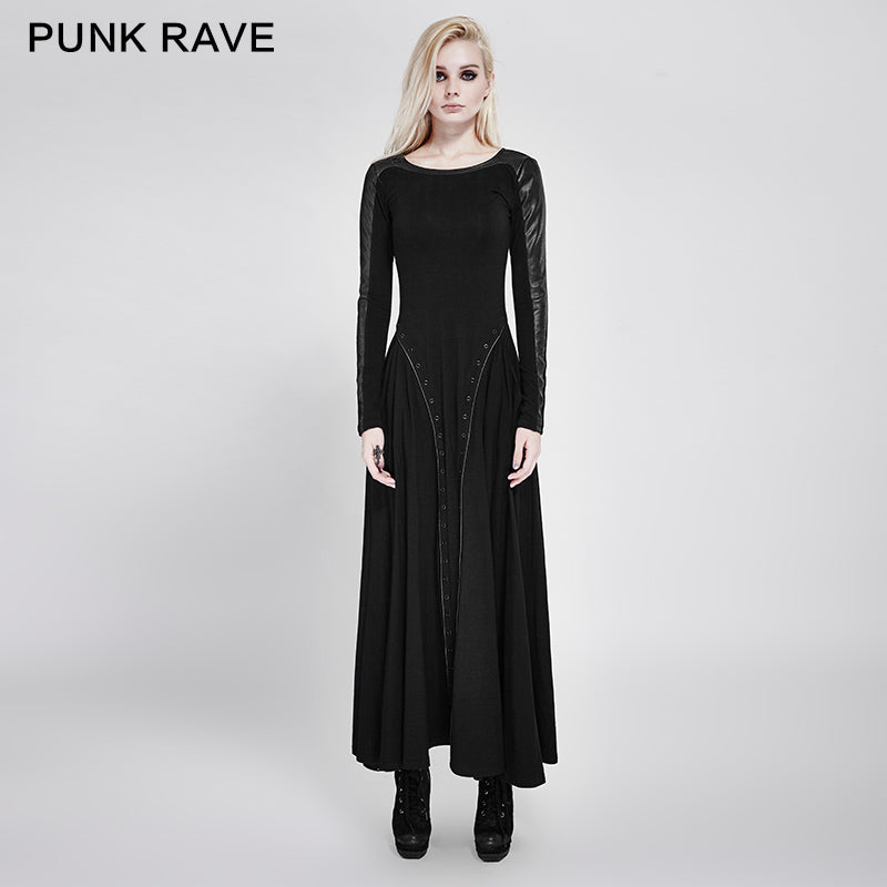 PQ-178 Series Dark Minimal Spell Leather Long Sleeves Punk Dress