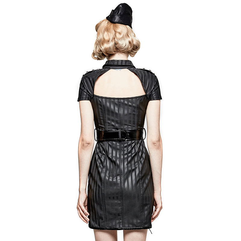 Q-305 Short Military Fetish Striped Leather Gothic Dresses