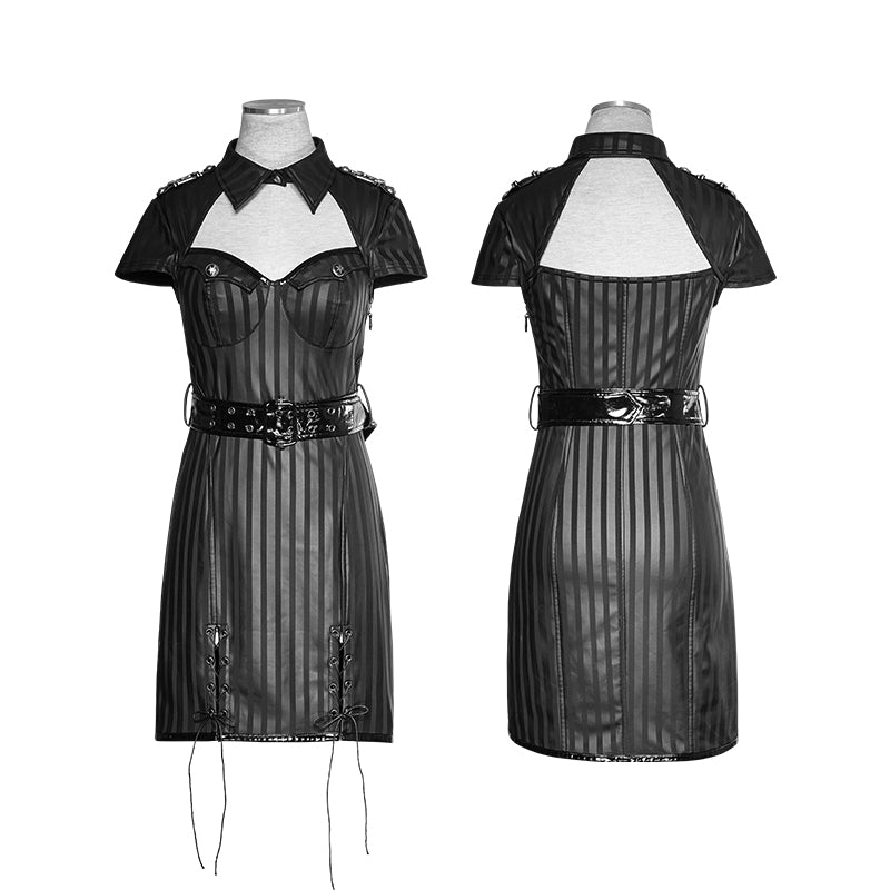 Q-305 Short Military Fetish Striped Leather Gothic Dresses