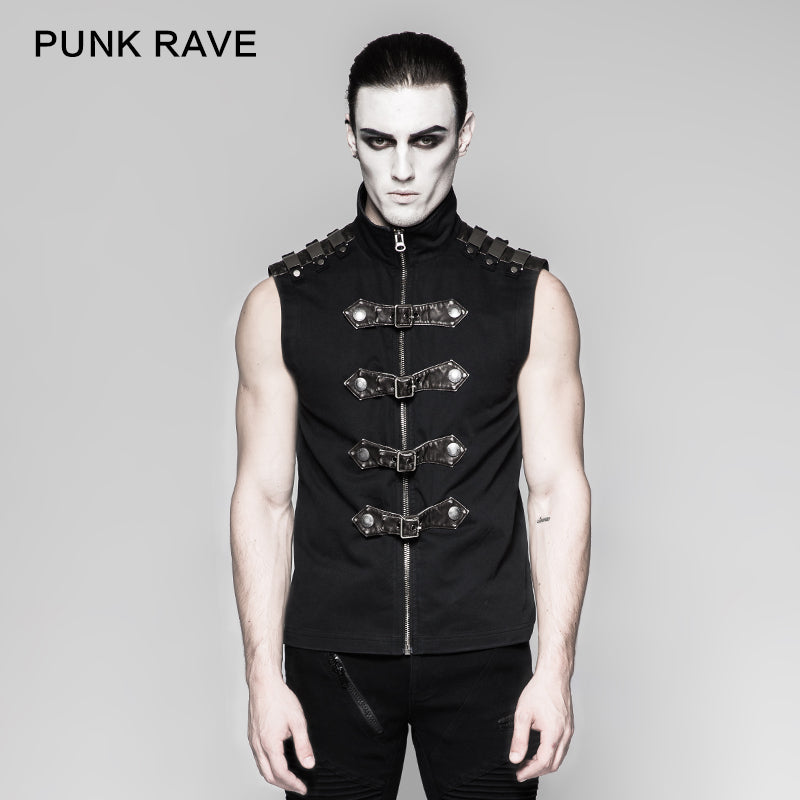 Y-741 Armour Commandant Mens Punk Vest With Unique Decoration