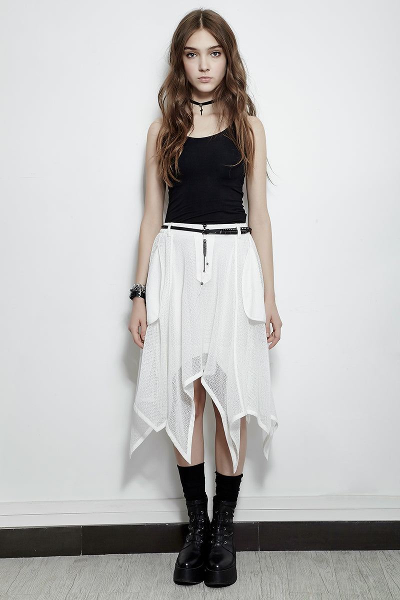 PQ-149 Mesh Mature Silk Midi Gothic Skirt With Irregular Hem