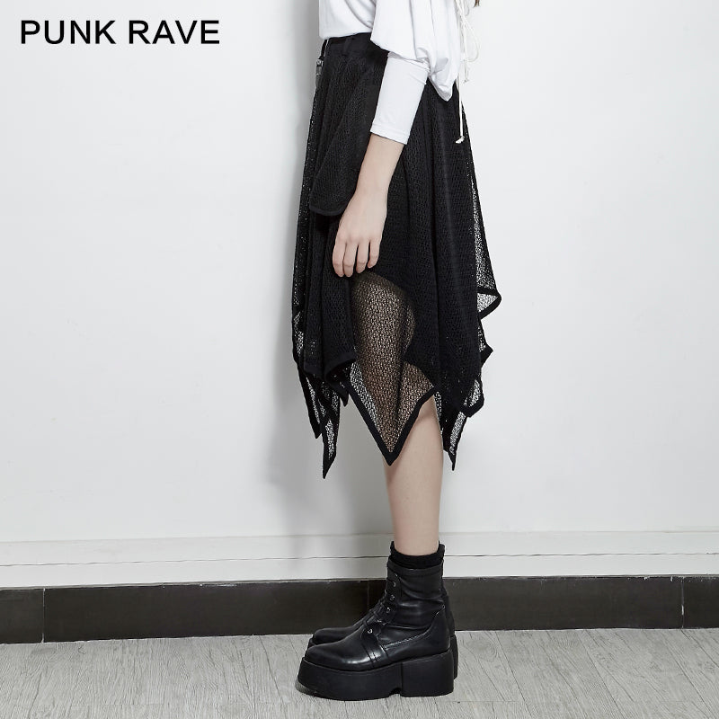 PQ-149 Mesh Mature Silk Midi Gothic Skirt With Irregular Hem