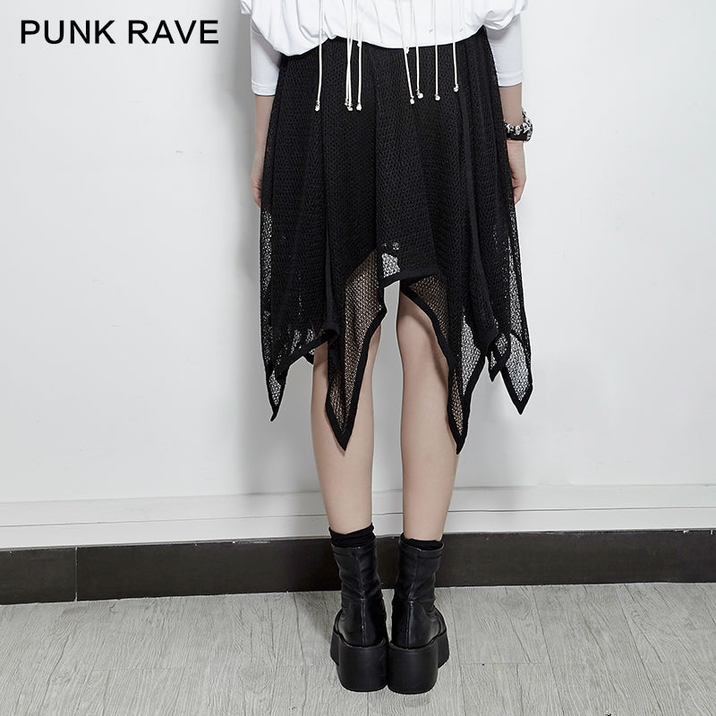 PQ-149 Mesh Mature Silk Midi Gothic Skirt With Irregular Hem