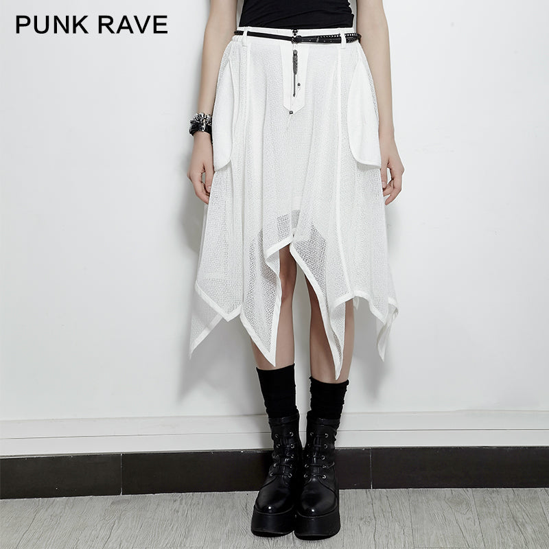 PQ-149 Mesh Mature Silk Midi Gothic Skirt With Irregular Hem