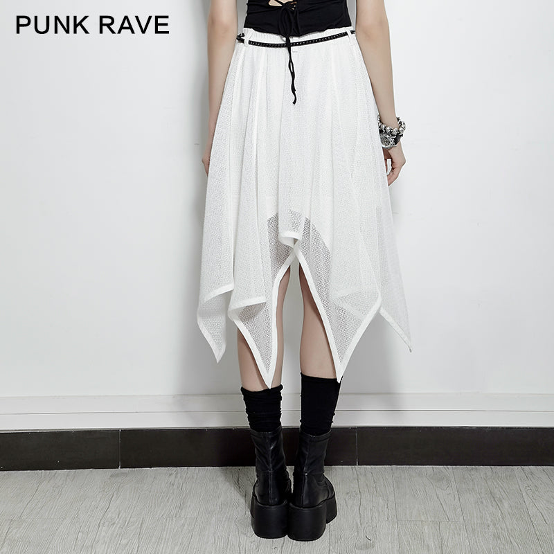 PQ-149 Mesh Mature Silk Midi Gothic Skirt With Irregular Hem