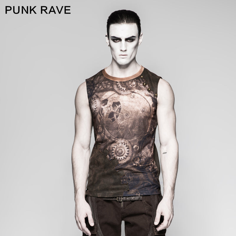 T-466 Summer Printed Mens black Sleeveless Punk Vest