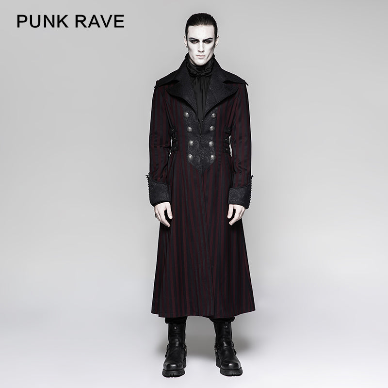 Y-742 Branded Classical Extra Long Men Striped Punk Coat