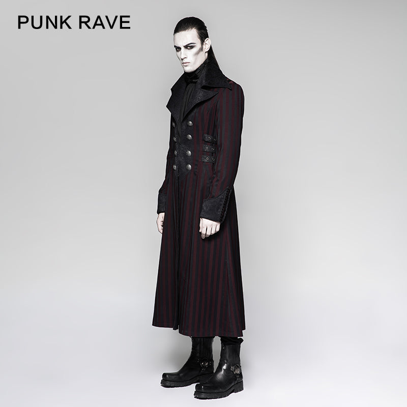 Y-742 Branded Classical Extra Long Men Striped Punk Coat