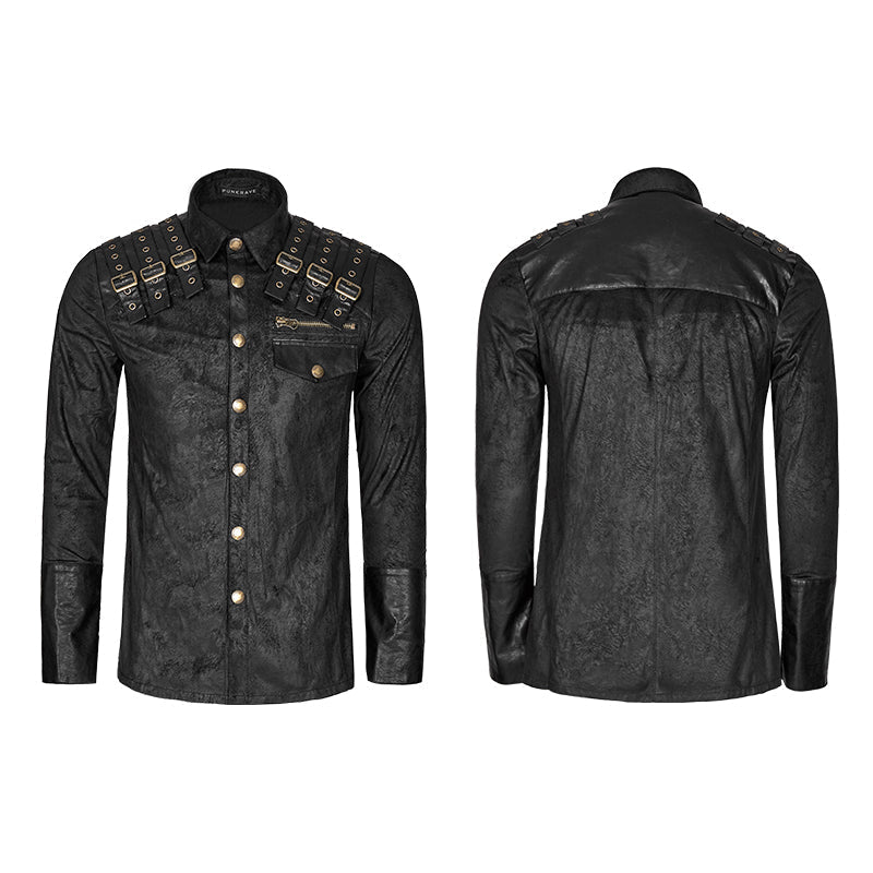 Y-740 Heavy Metal Texture Shoulder Leather Coating Punk Shirts