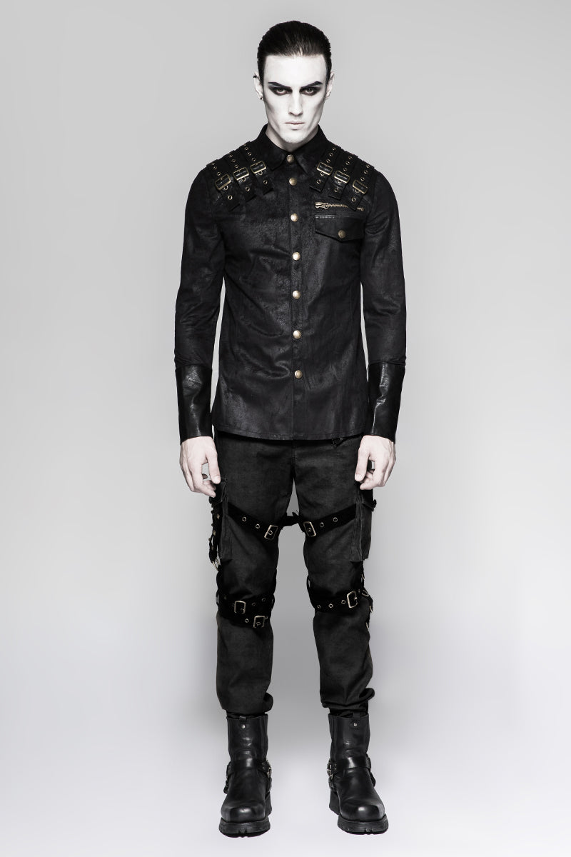 Y-740 Heavy Metal Texture Shoulder Leather Coating Punk Shirts