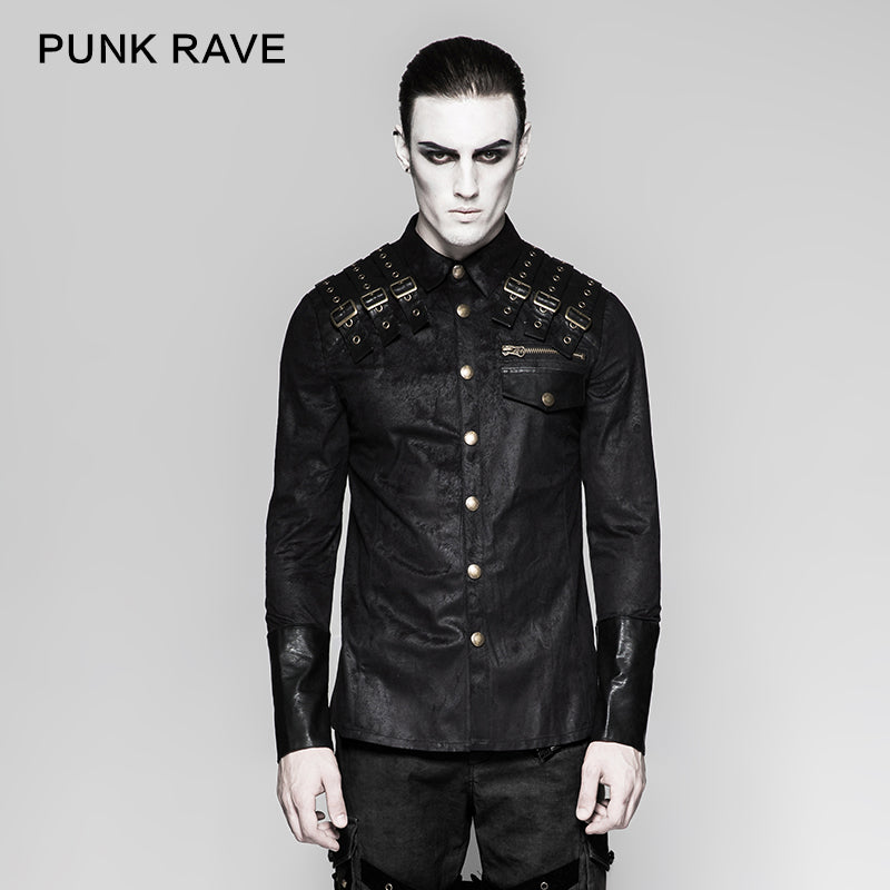 Y-740 Heavy Metal Texture Shoulder Leather Coating Punk Shirts