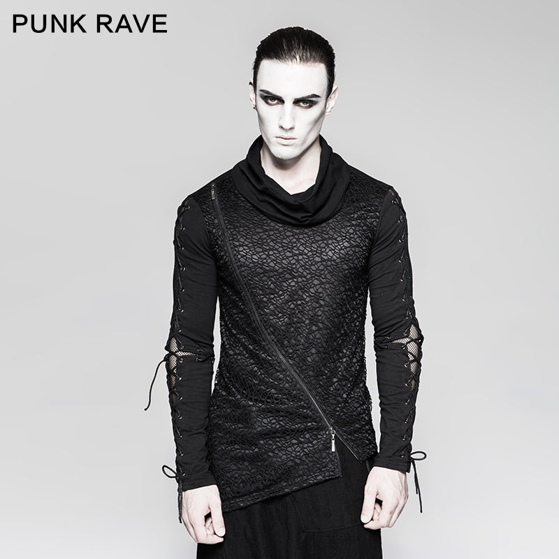 T-472 Rock Zipper High Collar Drawstring Long Sleeve Punk T-shirts