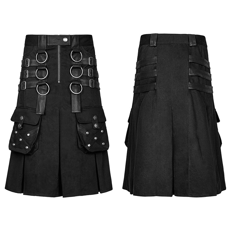 Q-321 Big Pockets Mens Kilts Metallic Middle Punk Skirt