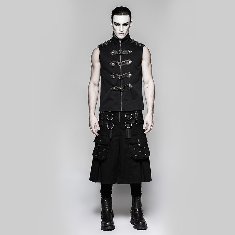 Q-321 Big Pockets Mens Kilts Metallic Middle Punk Skirt