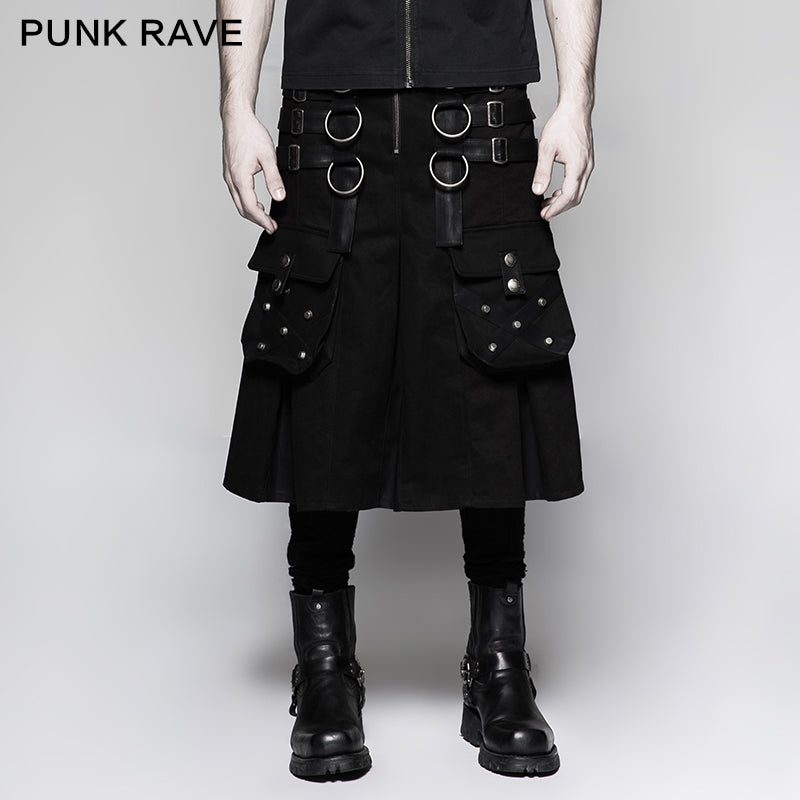 Q-321 Big Pockets Mens Kilts Metallic Middle Punk Skirt