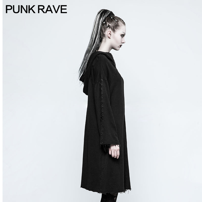 OPY-223 black Loose Sleeve Punk Hoodies With Adjustable Drawstring